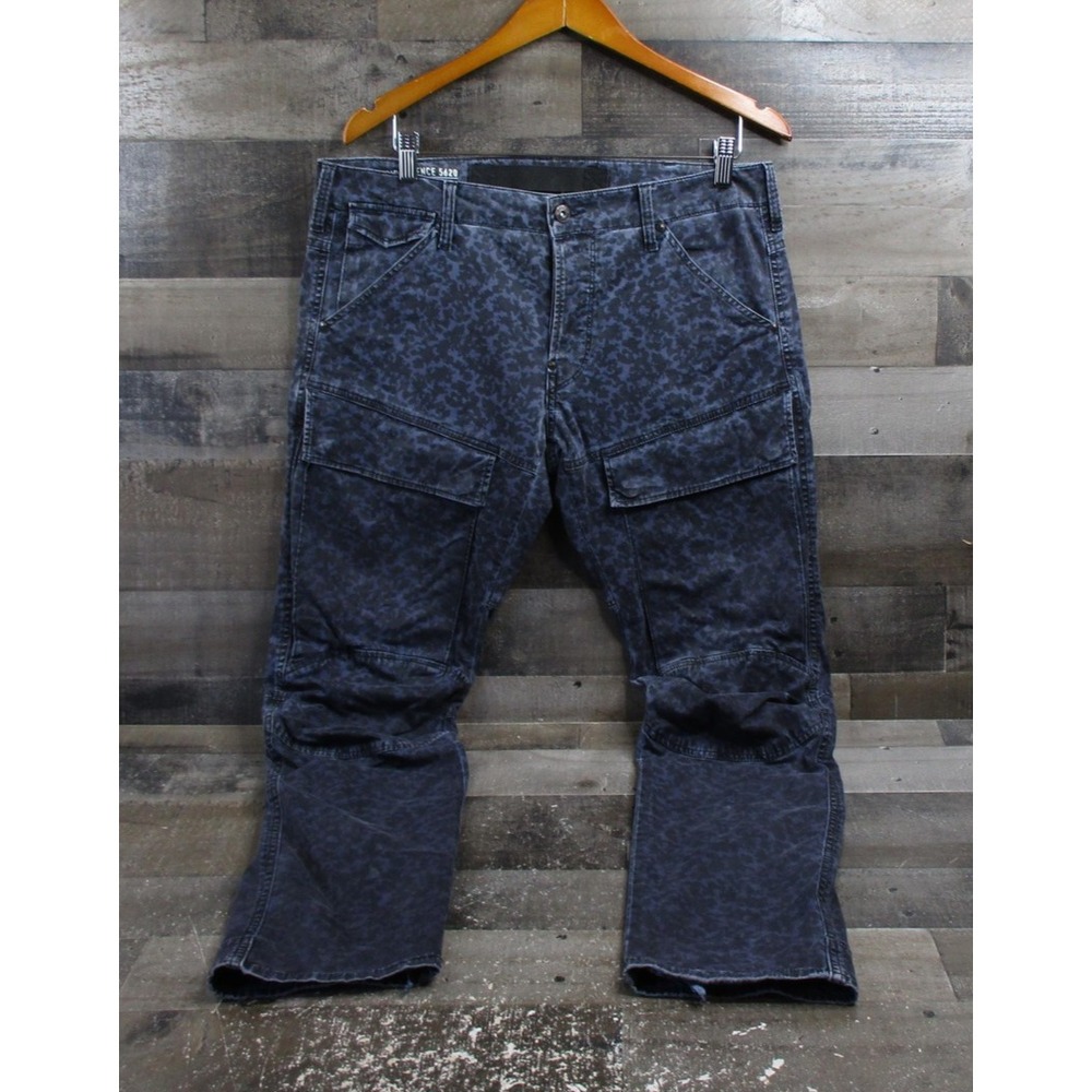 G-Star RAW Pants Mens 33x32 Blue Camo Air Defence 5620 3D Slim Cargo Button Fly